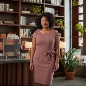 Chic Mauve Midi Dress with Bow Accent